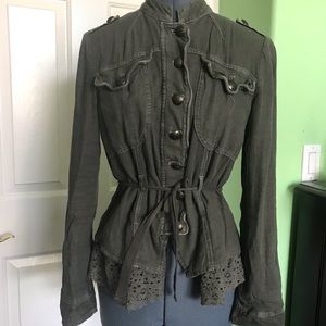 Free People Army Green Button Down Top/Jacket